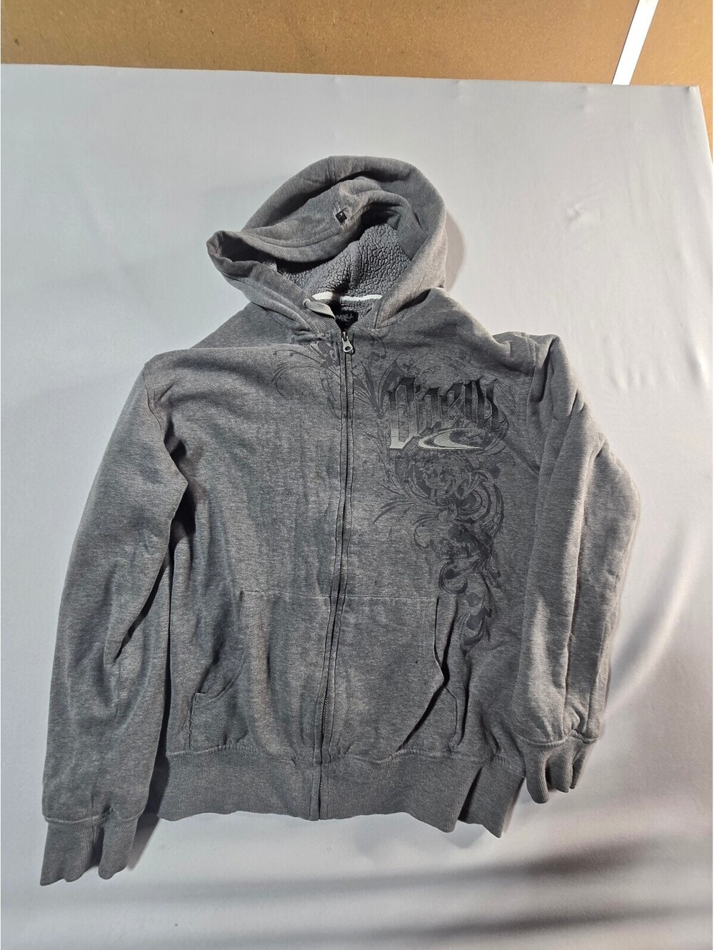 O'Neill Gray Sherpa Lined Full Zip Hoodie Sweatshirt XL
